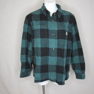 Carhartt Teal Green Rugged Flex Flannel Check Plaid Shirt Women's XXLarge XXL
